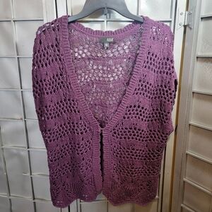 a.n.a. a new approach XL crocheted purple top